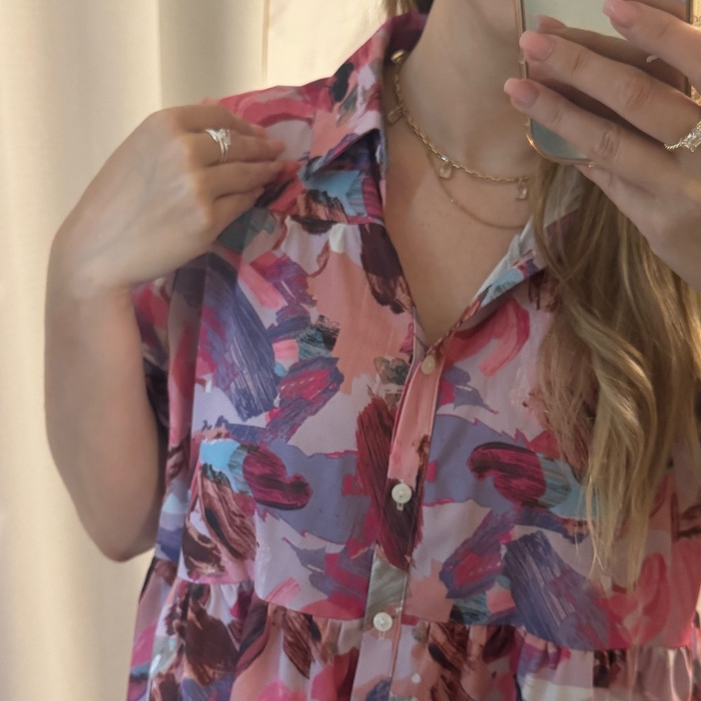 Vibrant Woman’s Button-Up Collar Spring Summer Abstract Floral Dress - Picture 11 of 12